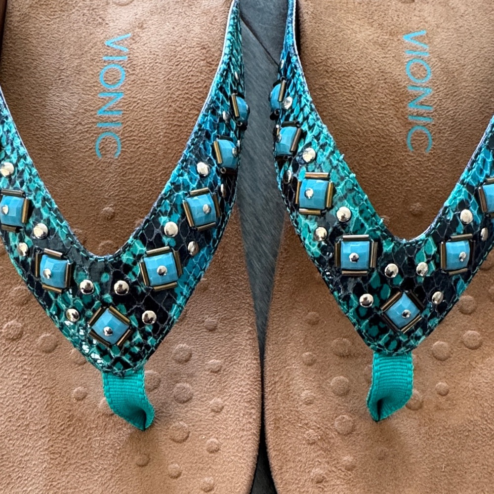 Vionic Rest Floriana 340 Mint Turquoise Beaded Orthopedic Sandals Shoes Size 9 - Picture 2 of 10